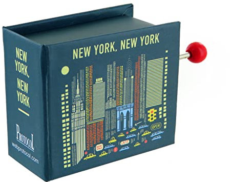 Hand-cranked Music Box/Musical Box Made of Illustrated Cardboard in The Shape of a Book with 18-Note Musical Mechanism - New York, New York (Liza Minnelli - John Kander)