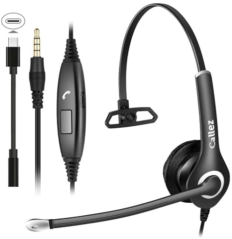 Callez 3.5mm Computer Headset with Noise Cancelling Mic for Laptop PC | Mobile Phone Headphone with Microphone for iPhone Samsung Tablet, Skype Webinar Business Office Call Center, Clearer Voice