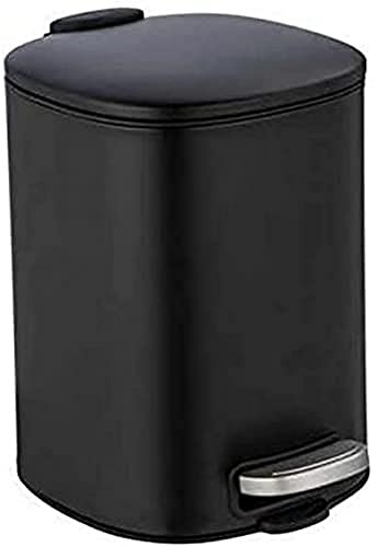 WENKO Kosmetik-Treteimer Mod. Alassio, Abfalleimer mit 5 Liter Volumen, hochwertiger Badezimmer-Mülleimer mit Easy-Close Absenkautomatik, aus lackiertem Stahl, 20,5 x 27 x 24,5 cm, Schwarz