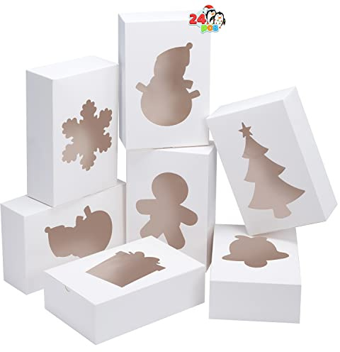JOYIN 24 PCS Cajas de galletas navideñas, cajas de golosinas blancas lisas con ventana 9’x 6’x 3 ’’ Bakery Gift Warpping Box para pasteles, pastelitos, galletas, brownies, donas de Navidad