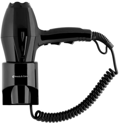 Secador Pelo Profesional 1800-2000W con BASE DE PARED | Secador de Pelo de Pared | Secador de Hotel Compacto | Secador Pequeño Potente con Pulsador de Seguridad | Secador cabello | negro
