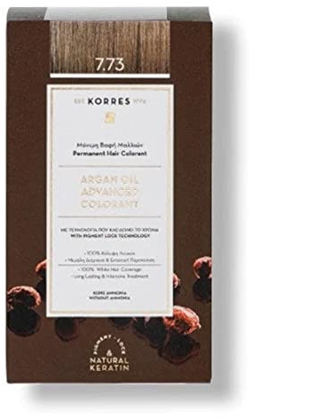 KORRES Argan Oil Colorant – ammoniakfreie Haarfarbe mit Bio-Arganöl Golden Moca 7.73 – 100% Grauhaarabdeckung & vegan für ein langanhaltendes Farbergebnis