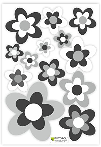 FOTOFOL 13 Aufkleber Auto Hippie Blumen - Sticker Flower Power Sommer - für Auto, Fahrzeuge, Roller, Moped, Motorrad-Helm - perfekt für VW Bulli California (Schwarz-Weiß)