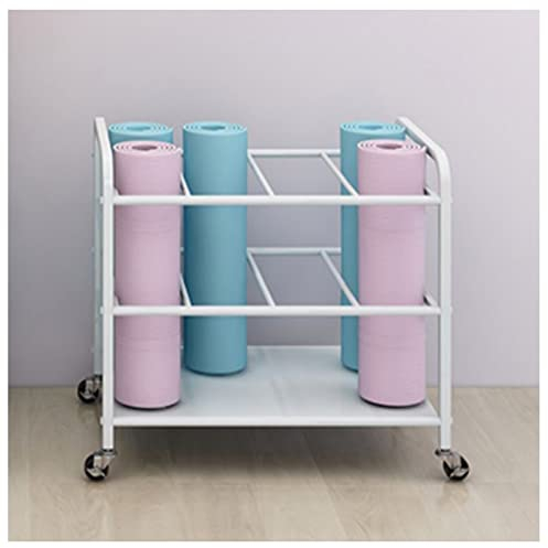 LXLF Yogamatte Aufbewahrungsregal Groß Übungsmatten-Rack Yoga-Mattenwagen, Weiß Eisen Metall Pilates-Matten-Aufbewahrungshalter, Rollwagen Aus Schaumstoff Für Fitnessstudio Fitnessraum