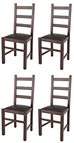 t m c s Tommychairs - Set 4 sillas Rustica para Cocina y Comedor, Estructura en Madera de Haya Color Nogal Oscuro y Asiento tapizado en Polipiel Color marrón