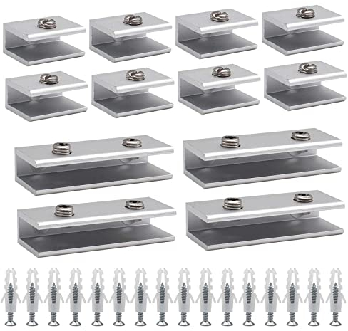 SUpoetry 12 Stück Glasklemmen, Aluminiumlegierung Glasklemme Rechteck, Einstellbare Glashalterung, Glas Halterung 6 Bis 8 mm, Stabile Regalträger für Glas- und Holzböden (8 Einzel+4 Doppel Loch)