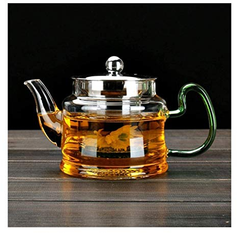 BOSUGE Tetera Tetera Vidrio de borosilicato Transparente con Tapa de Acero Inoxidable Vasos Infusor Colador Resistente al Calor Negro