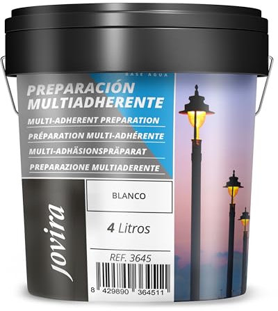 JOVIRA PINTURAS- 6 Chilo - Fondo multiaderente opaco a base d'acqua. Primer per superfici difficili (zincate, acciaio, alluminio, PVC rigido, legno, ecc.). (4 Litri, Bianco). B-16