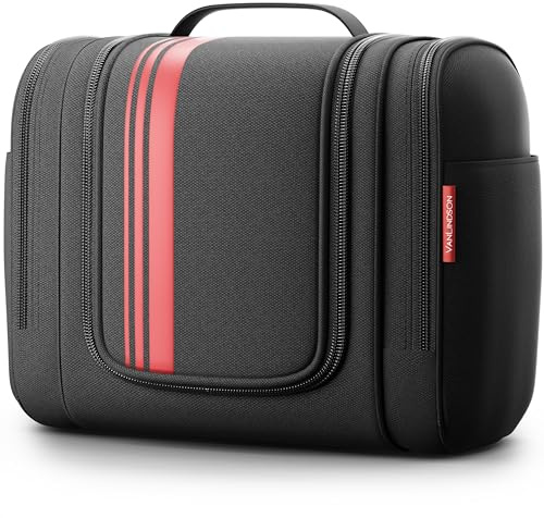 VanLindson Beauty Case da Viaggio XXL Donna e Uomo, 9 Litri, 3-in-1 Trousse da Viaggio da Appendere, Grande Porta Trucchi Impermeabile, Borsa da Toilette, Nero/Rosso