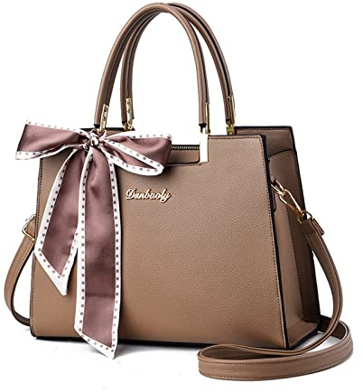 NICOLE & DORIS Elegante Handtaschen Damen Shopper Schultertasche Tote Handtasche PU Leder Mittelgroß Tasche mit Griff Frauen Umhängetasche mit DREI Fächern Khaki