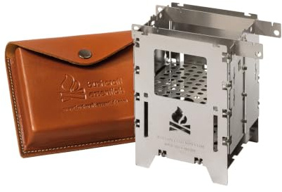 BUSHBOX LF TITANIUM PREMIUM SET Outdoor-Kocher | Hobo-Kocher | Camping | Holz | Gas | Spiritus | Faltbar | Kompakt | Mit Zubehör | Titan | Universalrost LF | Ledertasche |