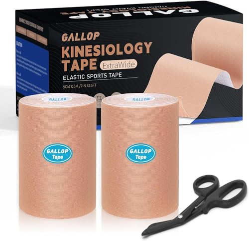 GALLOP Kinesiology Tape 4-Inch Wide – 2 Rolls (16.4ft Each) + Scissors – Waterproof, Latex-Free Athletic Muscle Support Tape for Workout & Sports