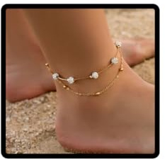 Cubahop Doppio Strato Spiaggia Bling Cristallo Cavigliere Braccialetti Estate Piedi Accessori Gioielli per le Donne e Ragazze (Oro)
