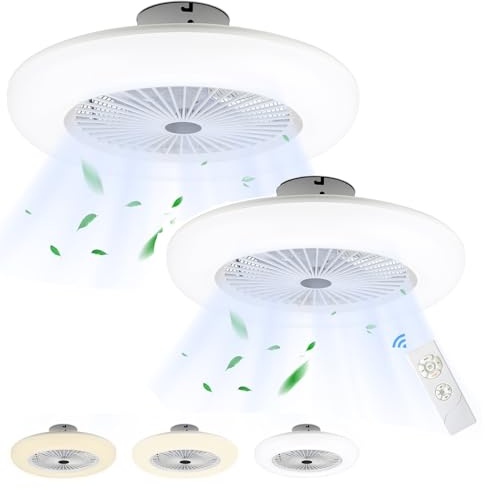 Tubiaz Ventilador de techo con iluminación y mando a distancia, silencioso, plafón LED de 55 cm, regulable con ventilador y mando a distancia, para salón, dormitorio