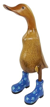 trendforge Dekortation Teakholz Ente Handmade Teakente Dekoartikel für Zuhause Geschenk hochwertig und einzigartig - ca. 33cm (Blau, M)