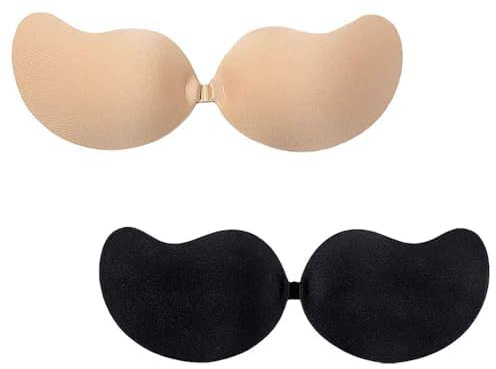 WZHHDM Klebe BH Push up, D Cup Rückenfrei Trägerlos BH 2 Paar, Wiederverwendbare Unsichtbarer Haut Freundlich Selbstklebend BH für Abendkleid Brautkleid Badeanzug rückenfreie