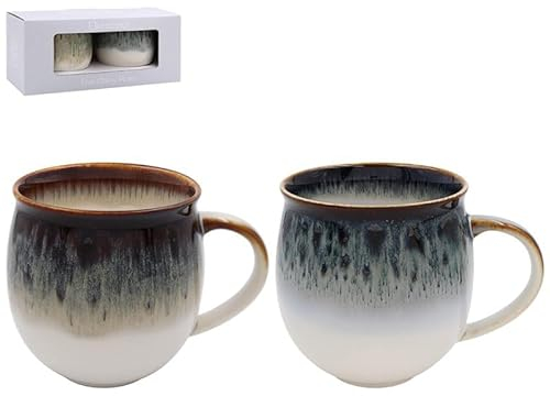 Lesser & Pavey Reactive Glaze S2 Mugs 2ASST | Ceramic Coffee Mugs Set for Home or Work | Designed by Elements | Lovely Mugs for Tea, Coffee & Hot Drinks