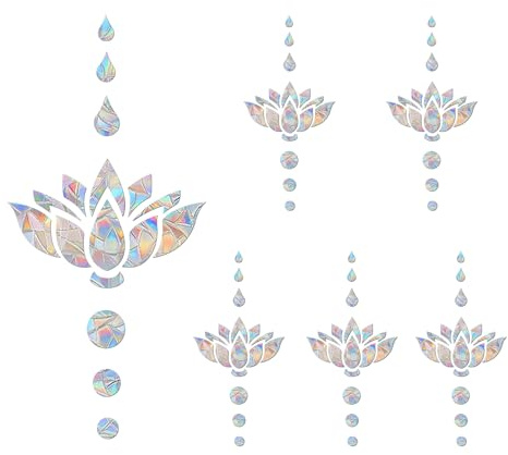 Tiz Tlloz Window Clings for Birds - Anti-Collision Window Decals - Prismatic Non Adhesive Vinyl Rainbow Glass Stickers to Save Birds from Glass Strikes (Lotus Flower-1, 6 Sets)