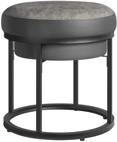 SONGMICS Home LUIZ Kollektion - Sitzhocker rund, Schminkhocker, Fußhocker, Oberteil wendbar, Hocker, Beistelltisch bis 300 kg belastbar, Schlafzimmer Wohnzimmer Flur, Taubengrau LOM080G01