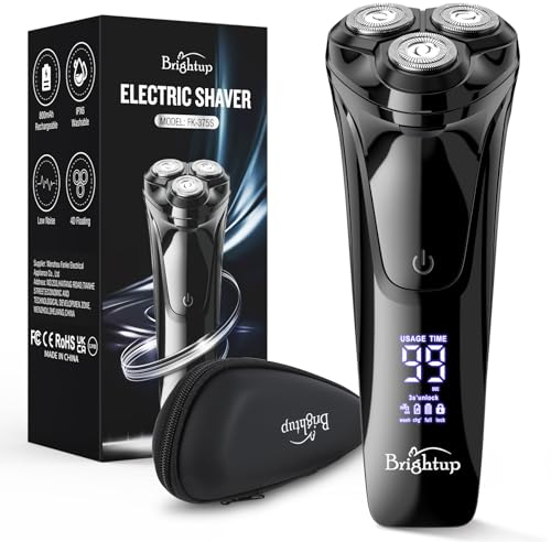 Brightup Rasierer Herren Elektrisch, Elektrorasierer IPX6 Ganzkörper Wasserdicht Nass- und Trocken USB-C Wiederaufladbarer Bart mit Bartschneider, LED-Anzeige, Reiseschloss, Aufbewahrungsbox