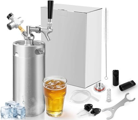 HGKEKE 128 oz Mini Keg Growler Portable Dispenser System with Mini Keg Regulator to Carbonate Draft Beer and Keep Beer Fresh, Self-Closing Beer Faucet, Stainless Steel Pressurized Mini Keg Homebrew