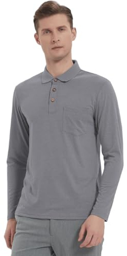 Donason Polo de Manga Larga para Hombre, Camiseta Casual de Golf Tennis Poloshirt Hombre Slim Fit Camisa Polo Básico con Botones y Bolsillo
