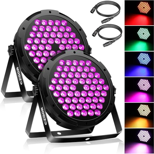 90W LED Par Strahler 2 Pack, Czgor 60 LED RGB 3 in 1 Bühnenlicht Partylicht | mit 1M DMX Kable und 9 Lichtmodi, DMX 512 7CH Discolicht Scheinwerfer Bunt Beleuchtung für DJ Party Feste Show Bar