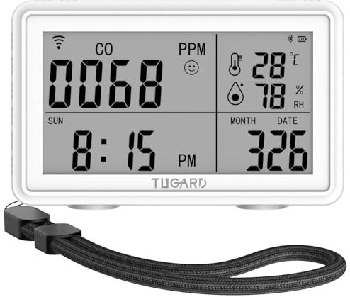 Rilevatore Portatile 3 in 1Tuya WiFi per Monossido di Carbonio,Temperature Umidità,Igrometro Digitale Wireless,Termometro,Monitor Temperatura Umidità,Rilevatore Allarme di CO per Casa,Cantina,Nursery