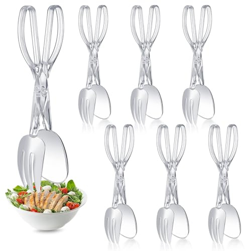 Tioncy 6 Pack Plastic Salad Scissor Tongs 11.5 Inches for Serving Reusable Food Tongs, Clear Utensils for Chef Cooking, Kitchen, Buffet, Party, Catering Supplies