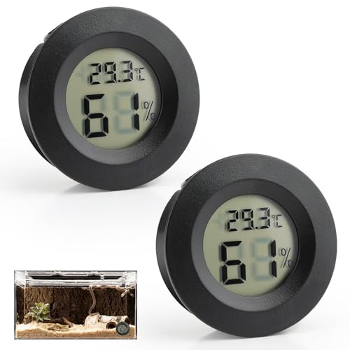 UIHRLM Reptile Thermometer Hygrometer, Round Humidity Meter with LCD Digital Display for Temperature Gauge for Breeding Boxe Incubator Terrarium Lizard Tortoise Spider (2)