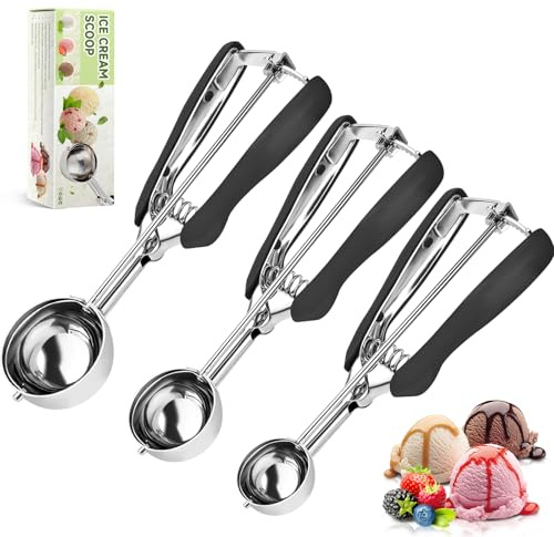 SPEENSUN 3-teiliges eisportionierer set mit Auslöser (4/5/6 CM)-Edelstahl teigportionierer kugeln&Melonenkugelformr aus 304 Stahl,für Eiscreme,Melonenkugeln,Kartoffelpüree,Teig und Kuchen