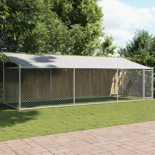 Hundezwinger mit Dach und Tür Grau, 6x2x2 m, aus verzinktem Stahl für Hunde, ideal als Außenkäfig und sicheres Gehege für Haustiere
