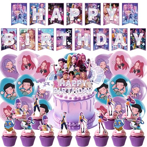 Decorazioni Festa di Compleanno, Tema Cartone Animato con Banner, Palloncini e Topper per Cupcake per Feste di Bambini (3)