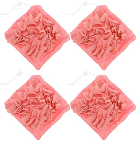 Healeved 4 Pezzi Spugna Doccia Arancione in Rete Esfoliante con Schiuma Densa Palline Mesh Rapida Asciugatura per Bagno e Viaggio Spugne Corpo Unisex per Esfoliazione Delicata