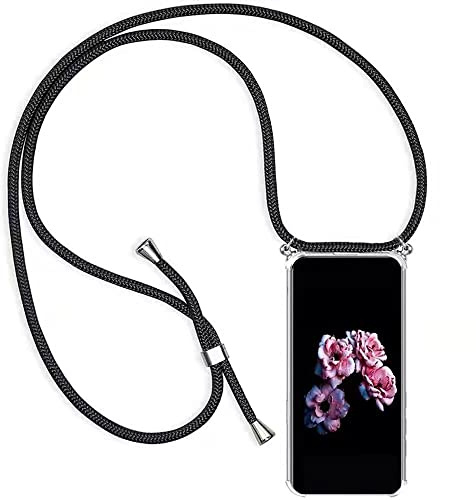 HongMan Mobile Phone Lanyard Case for Samsung Galaxy S26 5G with Strap, Transparent Mobile Phone Chain Mobile Phone Case with Cord for Hanging, Mobile Phone Pendant Necklace Lanyard Case – Black