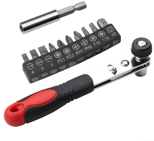 Kompaktes 90-Grad-Winkel-Ratschen-Schraubendreher-Set mit magnetischen Bits für den Zugang zu schwer erreichbaren Schrauben und für Reparaturen