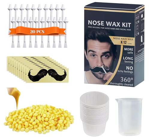Nasenhaar Wachs Set,Nasenhaarentferner für Männer und Frauen,Nasenhaar Wachs Sticks,20 Applikatoren und 10 Schnurrbartschablonen,für die Nasenlochreinigung und Nasenhaarentfernung