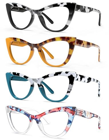 HEEYYOK Gafas de Lectura para Mujer con Protección contra la Luz Azul y Filtro UV Estilo Ojo de Gato Ligeras Paquete de 4