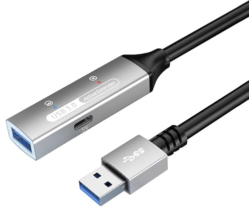 PremiumCord aktiv USB-förlängningskabel med repeater 25 m, typ A-uttag till kontakt, USB 3.2 Gen 1 SuperSpeed 5 Gbit/s, 2 x skärmad, AWG20/28, aluminiumhölje, färg svart, längd 25 m