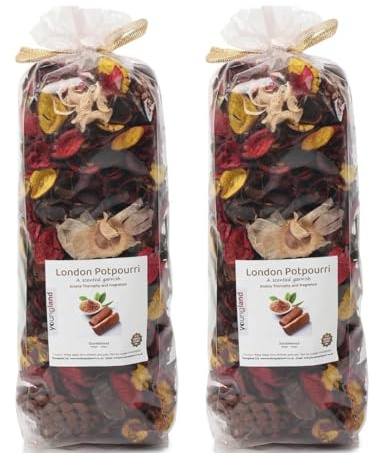 Youngland London Potpourri Sandalwood Scented Garnish Natural Dried Flower Vase Filler with FREE 10ml Fragrance Oil Bottle Luxury Aromatherapy & Home Fragrance Gift 400gm Pack of 2