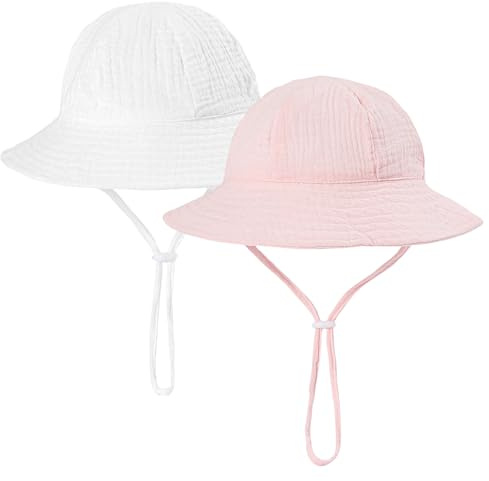 MASOCIO 2 Stück Baby Sonnenhut Kleinkind Sommerhut Mädchen mit verstellbarem Kinnriemen Hut 0-24 Monate