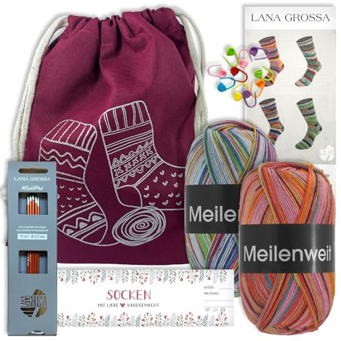 Frida's Wollhaus Masche in der Tasche | Socken Strickset verschiedene Varianten Stricken Häkeln Geschenk (Bordeaux)