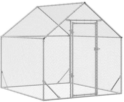 Mhdvray Hühnerkäfig Silber 400x170x177 cm Geflügelgehege aus Verzinktem Stahl Großer Kleintierstall für Draußen Begehbarer Hühnerstall für Garten und Terrasse Stabiler Auslauf