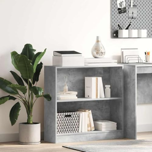sephironlbb Libreria in legno grigio cemento, 80 x 24 x 75 cm, con 2 scomparti, stabile spazio per ufficio, soggiorno, camera da letto, salvaspazio, come scaffale per documenti o ripiano decorativo