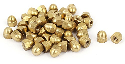 Sourcingmap Acorn Hex Cap Nuts - 50Pcs M4 Dome Nuts Brass Hexagon Decorative Cap Nut for Screws Bolts Brass Tone