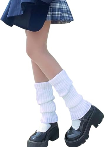 *daisysboutique* Retro Women 80s Adult Ribbed Kawaii Y2K Harajuku Leg Warmers Crochet Long Boot Socks for Party Dance Sports (White, One Size)