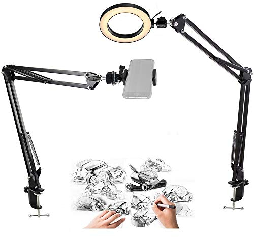 AYIZON Support pour anneau lumineux de téléphone portable, Ring Light de 20cm avec bras articulé pour iPhone Samsung, pâtisserie, artisanat, dessin, cours en ligne, enregistrement vidéo
