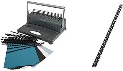 Genie CB 850 Spiralbindegerät (bis 350 Blatt, DIN A4, Inkl. 75-teiligem Starterset) silber/schwarz & Leitz 35042 Plastikbinderücken, A4, Kunststoff, 10 mm, 65 Blatt, 100 Stück, schwarz