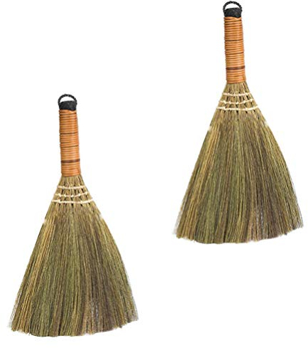 2 Stücke Strohbesen Klein Reisstrohbesen: Reisstroh Handfeger Gartenbesen Kehrbesen Handgemachte Natürliche Bambus Besen Staubbesen Gartengerät für Indoor Outdoor Reinigung Werkzeug