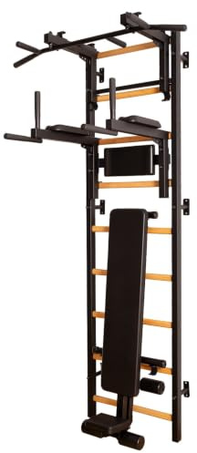 BenchK Sprossenwand Fitness-System 733 | DIN EN 12346 & 913 | Klimmzugbügel | Buche | Abstand 23,5 cm | Metall | Max. 150 kg | 9 Sprossen